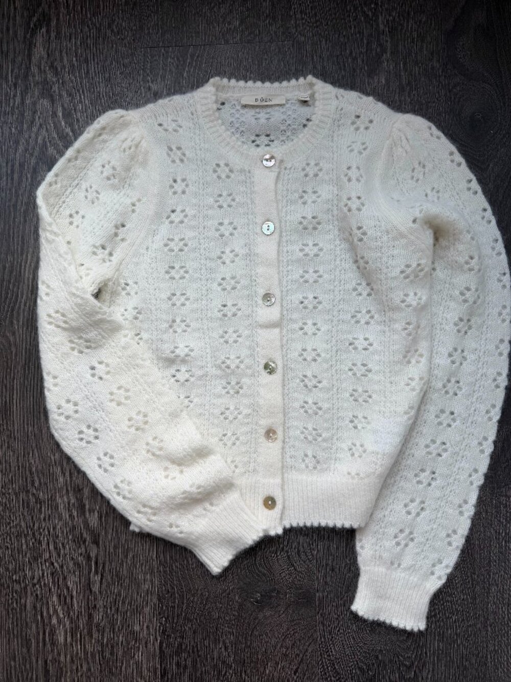 Doen NWOT Emery pointelle cardigan White SAMPLE S - Picture 6 of 14